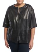 Sabina Half-sleeve Leather Jacket, Black,