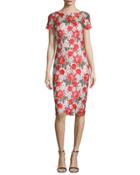 Floral Embroidered Lace Sheath Cocktail Dress