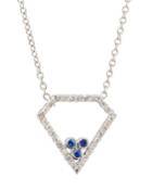 18k White Gold Diamond & Sapphire Triangle Pendant Necklace
