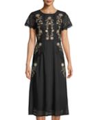 Lace & Floral Embroidered Chiffon A-line Dress