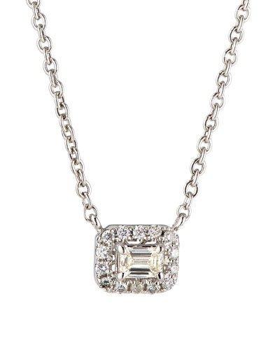 14k White Gold Diamond Rectangular Solitaire Pendant Necklace,