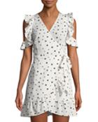 Crepe Cold-shoulder Ruffle Polka-dot Dress