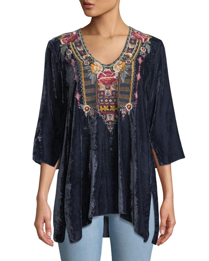 Cherelle Embroidered Velvet Tunic