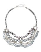 Pearly Crystal Statement Bib Necklace,