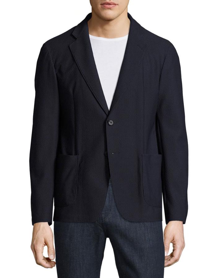 Textured Mesh Two-button Blazer, Navy Blue