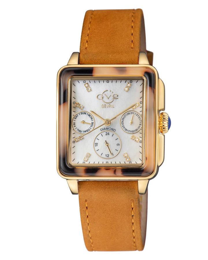 Bari Tortoise Limited Edition Diamond Italian Suede Strap Watch, Tan/gold