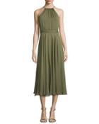 Halter-neck Shirred Midi Dress, Willow