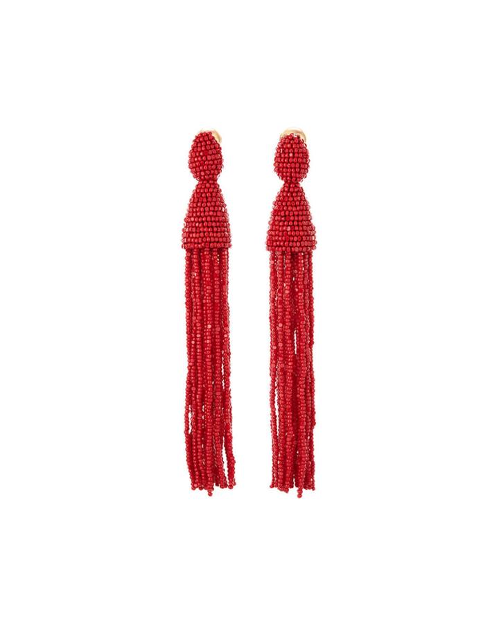 Long Beaded Tassel Clip Earrings