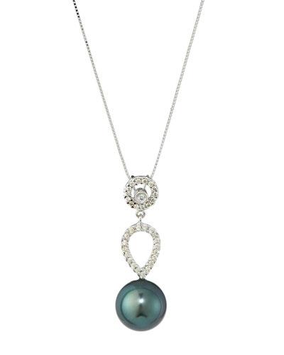 14k Round Tahitian Pearl & Pave Diamond Pendant Necklace