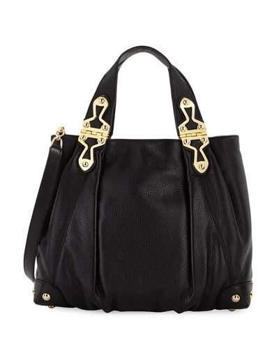 Joplin Leather Studded Tote Bag, Black