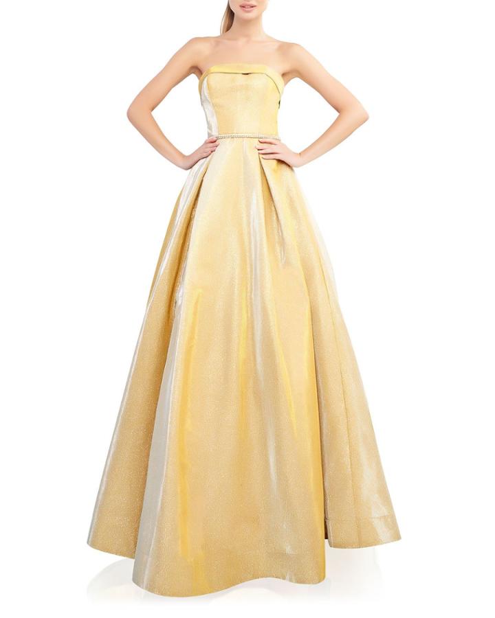 Metallic Fold-over Strapless Ball Gown