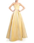 Metallic Fold-over Strapless Ball Gown