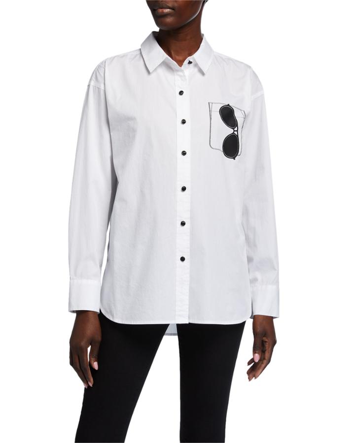 Sunglasses Screen Print Button Down Blouse