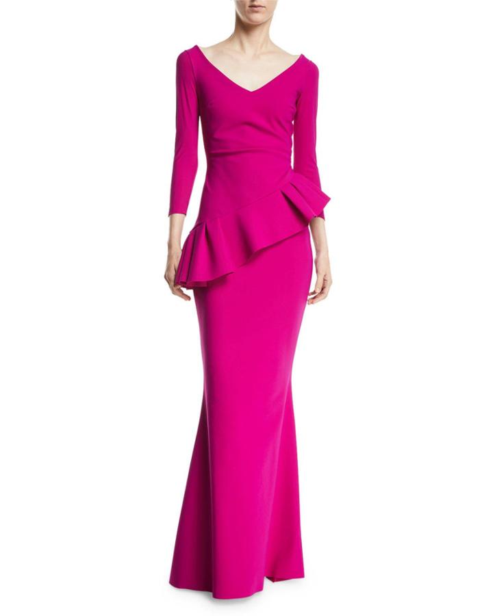 Cicco Mermaid Gown W/ Asymmetric Peplum