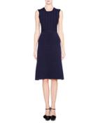 Sleeveless Plisse-bodice Knit Dress, Navy