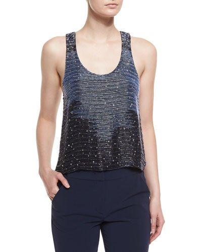 Embellished Racerback Blouse, Navy