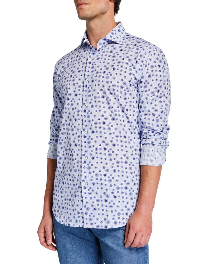 Men's Retro Floral Long-sleeve Cotton