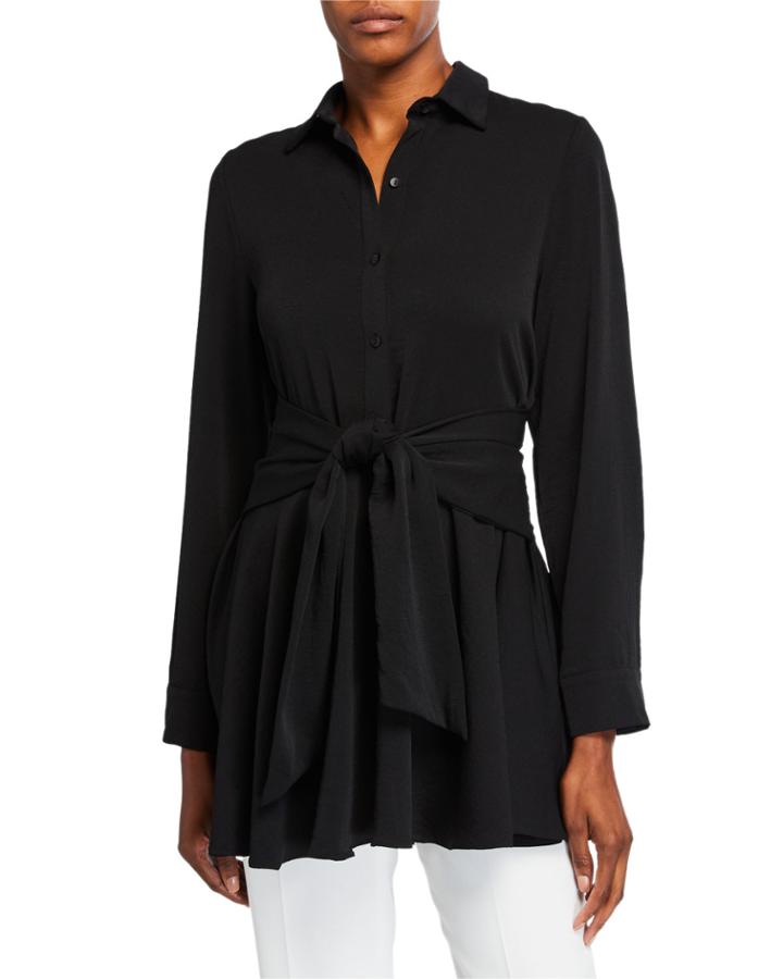 Tie-front Long-sleeve Button-down Blouse