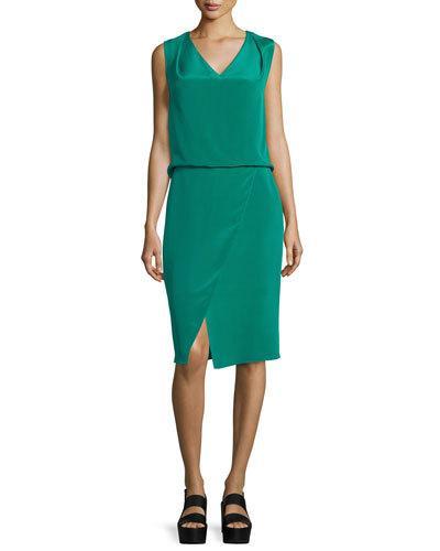 Livia Sleeveless V-neck Dress, Emerald