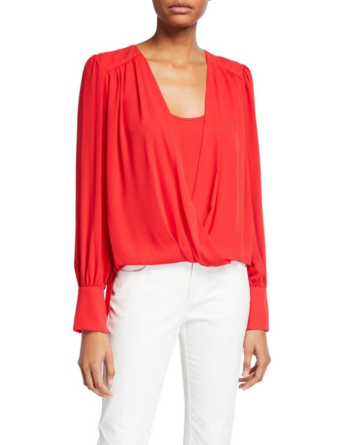 Jaklyn Crossover Long-sleeve Blouse