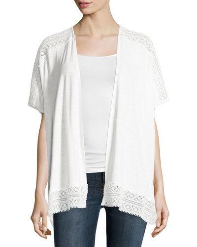 Lace-trim Cocoon Cardigan, White