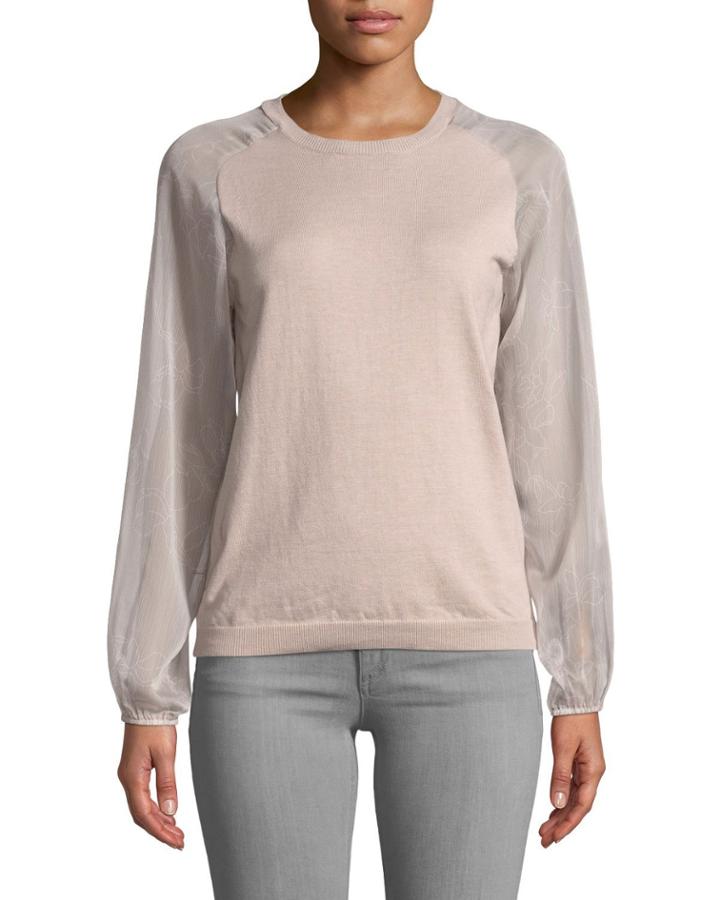 Chiffon-sleeve Pullover
