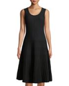 Sleeveless Striped Fit-and-flare Dress, Black/white