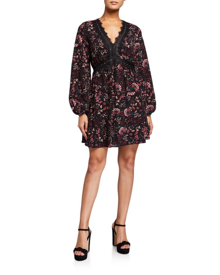 Lace-trim Floral Babydoll Dress