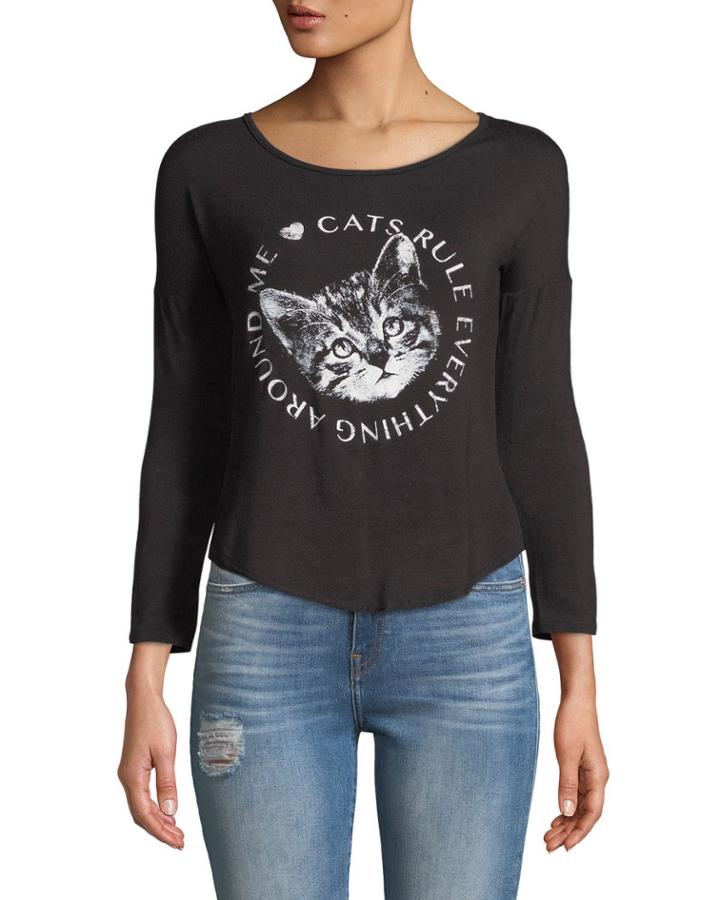3/4-sleeve Cats Graphic Tee