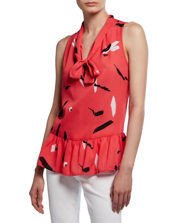 Abstract Printed Neck-tie Peplum Top
