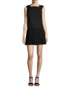 Sleeveless Button-front Pleated Dress, Black