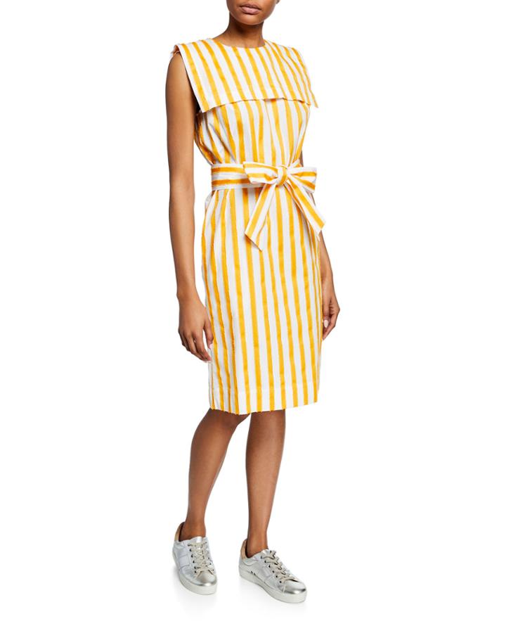 Striped Sleeveless Raw-edge Dress