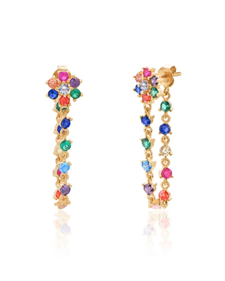 Rainbow Jeweled Flower Front-back Earrings