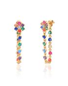 Rainbow Jeweled Flower Front-back Earrings