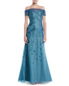 Off-shoulder Gown W/ Metallic Flowers