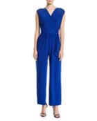 Beaded-shoulder Drape-front Jumpsuit