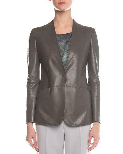 Faux-lapel Plonge Leather Blazer, Gray