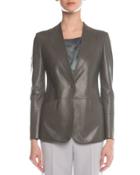 Faux-lapel Plonge Leather Blazer, Gray