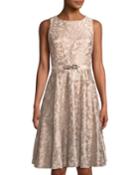 Belted Sequin-lace Fit-&-flare Dress