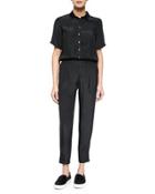 Silk Half-sleeve Jumpsuit