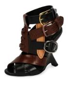 Multi-strap 110mm Wedge Sandal, Black/brown