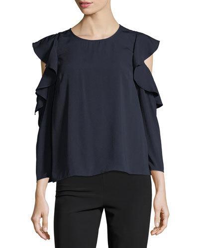 Ruffle-trim Cold-shoulder Blouse