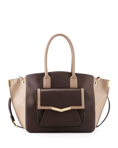 Jo Large Leather Tote Bag, Cacao/oyster