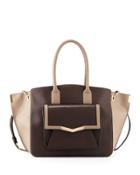 Jo Large Leather Tote Bag, Cacao/oyster