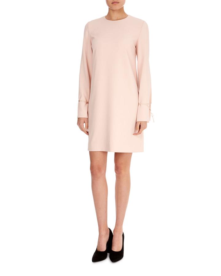 Jewel-neck Bell-sleeve Crepe