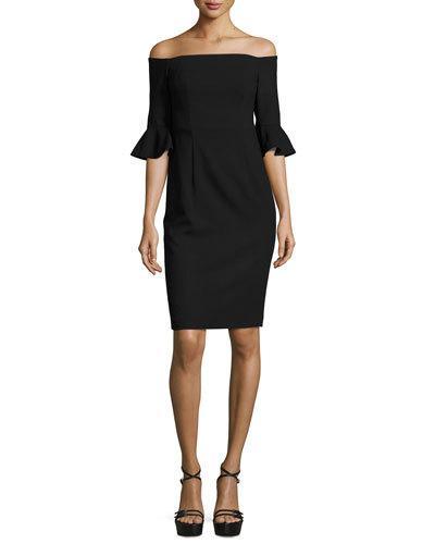 Off-the-shoulder Ponte Sheath Dress, Black