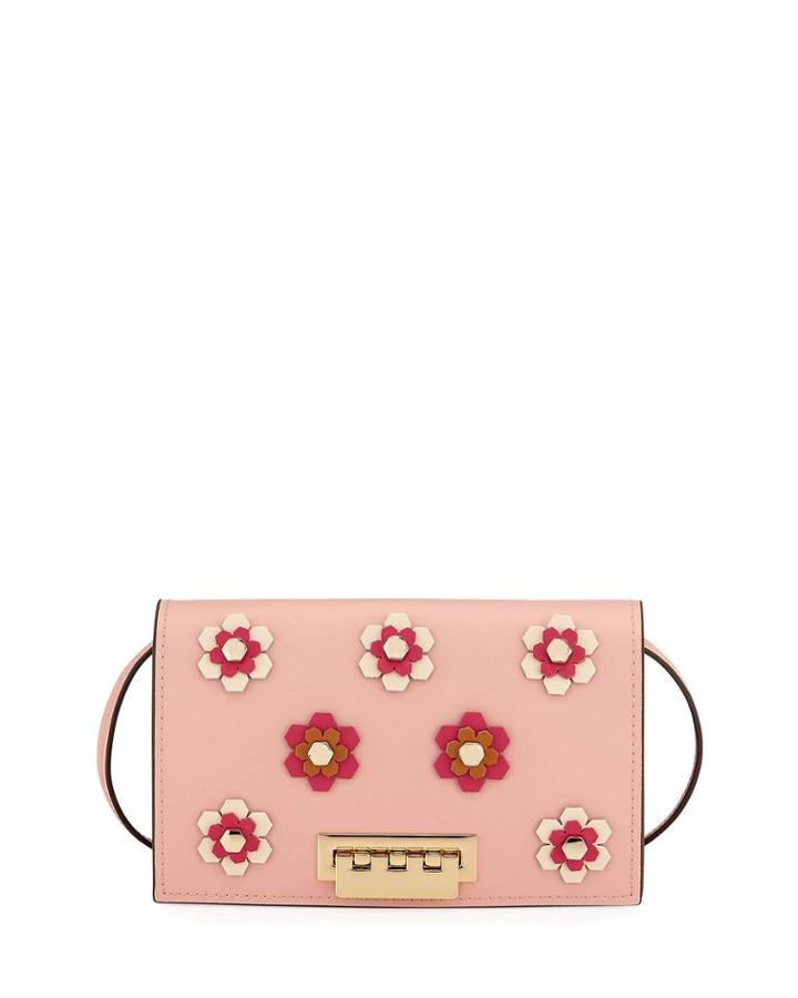 Earthette Floral Appliqu&eacute;s Leather Crossbody Bag, Rose