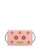 Earthette Floral Appliqu&eacute;s Leather Crossbody Bag, Rose