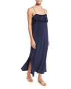 Sleeveless Silk Ruffle-trim Maxi Dress, Blue