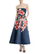 Strapless Fit-&-flare Floral Dress W/ Pockets